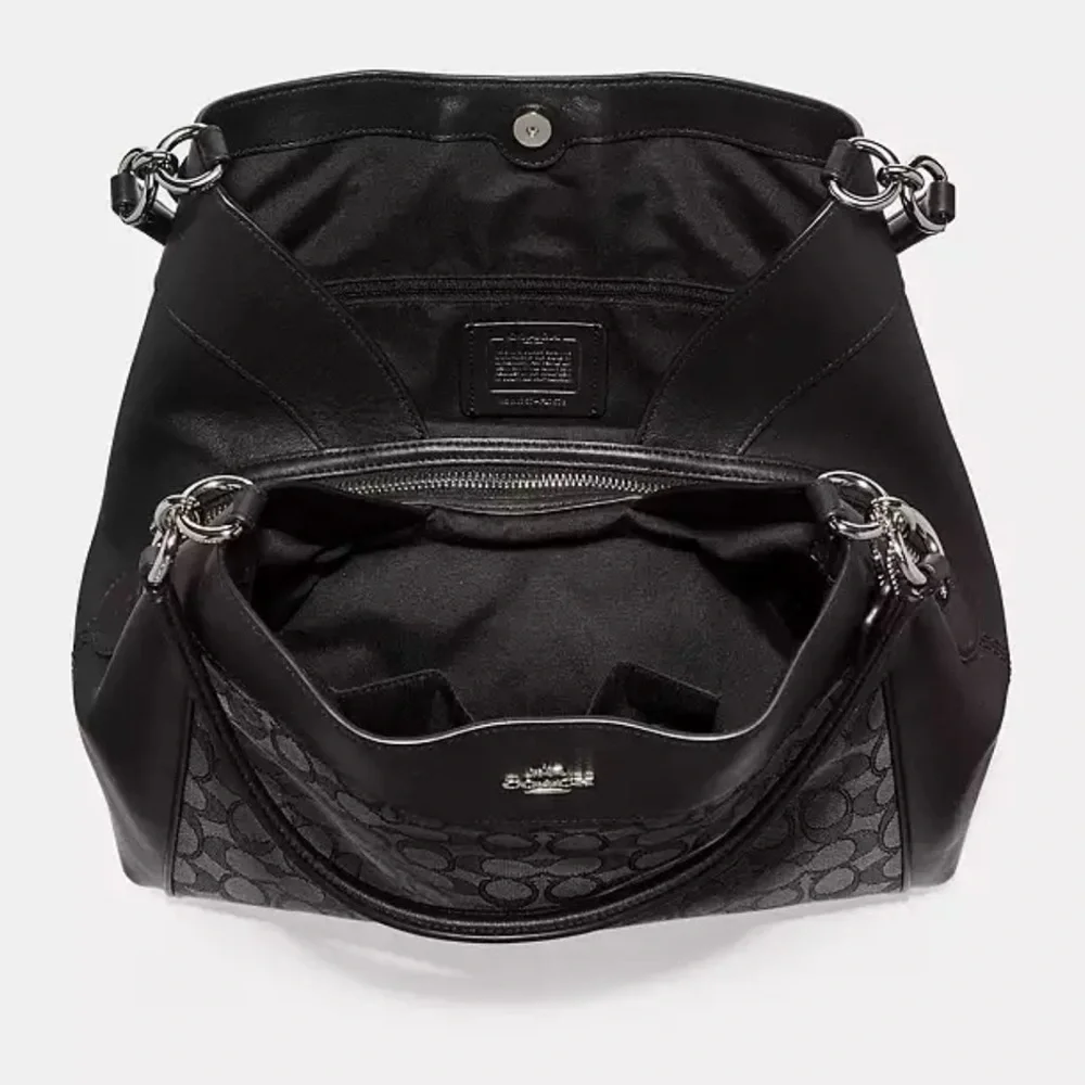 Coach Lexy Shoulder Bag in Signature Jacquard Black Logo Print and Leather